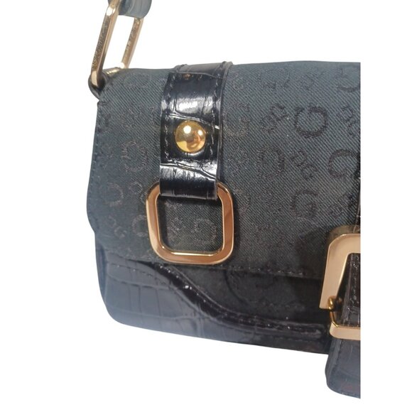 Y2K VTG Guess Black Leather Faux Croc Big Buckle Micro Mini Bag Mcbling Soho - Picture 5 of 14